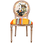 Стул бежевый в разноцветную полоску из натурального бука с изображением птиц и цветов Blooming Birds Colorful Stripes Chair варинант исполнения - 1 | Loft Concept в Санкт-петербурге