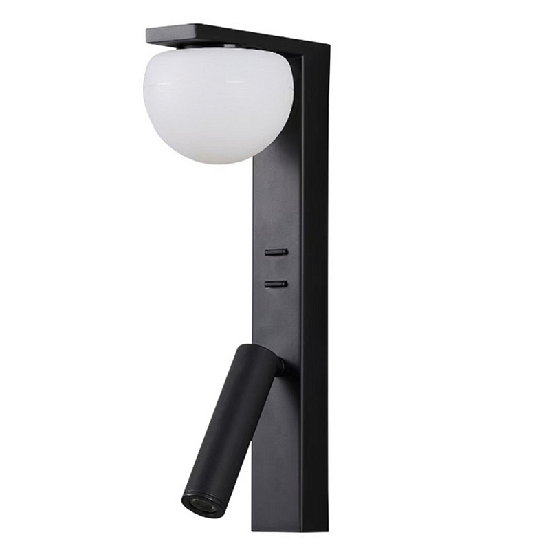 Бра с белым полусферическим плафоном и цилиндрическим поворотным спотом Trumpet Wall Lamp Черный Белый Бра с белым полусферическим плафоном и цилиндрическим поворотным спотом Trumpet Wall Lamp Черный Белый в Санкт-петербурге | Loft Concept