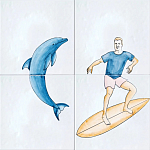 Плитка с узором Дельфин Серфингист варинант исполнения - 2 | Loft Concept в Санкт-петербурге