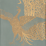 Обои ручная роспись в стиле Арт-деко Whistler Peacocks Golden colourway on Blue Grey dyed silk варинант исполнения - 2 | Loft Concept в Санкт-петербурге