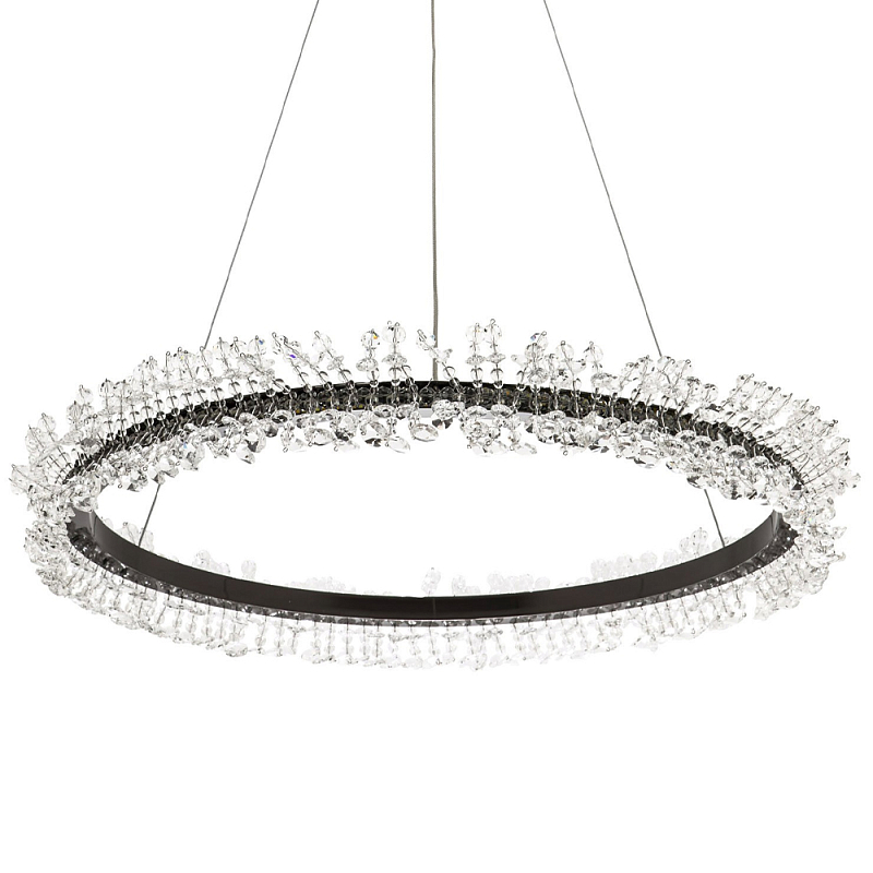 Кольцевая люстра с хрустальным декором Rowan Crystal Ring Horizontal Black Chandelier Прозрачный Черный в Санкт-петербурге | Loft Concept 