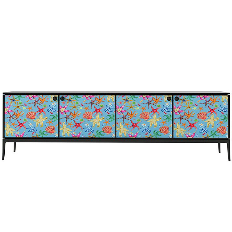 Stiletto Sideboard Blue nautical print Голубой Черный матовый в Санкт-петербурге | Loft Concept 