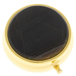 Таблетница карманная круглая с 3-мя отделениями с зеркалом и накладкой из натурального камня Соколиный глаз Gold Stone Pillboxes варинант исполнения - 1 | Loft Concept в Санкт-петербурге
