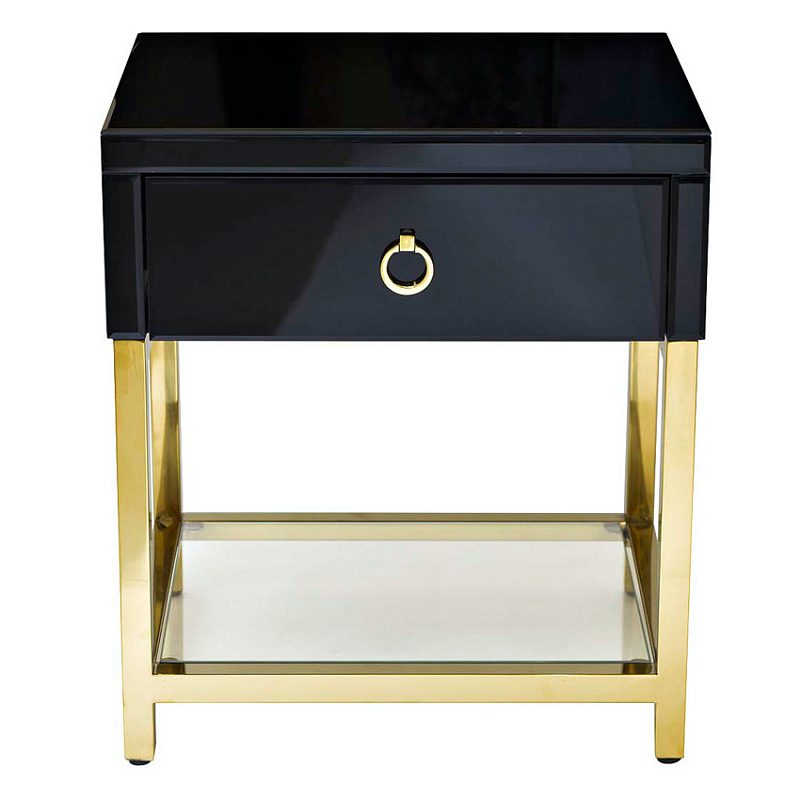 Тумба Black Gold Nightstand Глянцевый черный Глянцевое золото Прозрачный в Санкт-петербурге | Loft Concept 