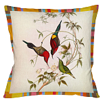 Декоративная подушка бежевая в разноцветную полоску с изображением птиц и цветов Blooming Birds Colorful Cushion варинант исполнения - 4 | Loft Concept в Санкт-петербурге