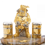 Икорница со стопками с декором "Рыбак с санями" с гравировкой на подставке из натуральных камней Агат Мрамор Decorative Cavair Dishes варинант исполнения - 3 | Loft Concept в Санкт-петербурге