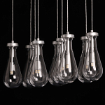 Люстра с 9-ю прозрачными плафонами из стекла в форме капли на прямоугольном потолочном основании цвета хром Lucid Rain  варинант исполнения - 9 | Loft Concept в Санкт-петербурге