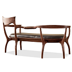 Кушетка с деревянным каркасом и сиденьем из коричневой натуральной кожи Moon Walnut Furniture варинант исполнения - 8 | Loft Concept в Санкт-петербурге