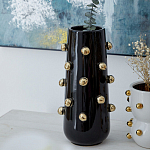 Ваза черная цилиндрическая с глянцевым покрытием и золотыми декоративными элементами Molecule Collection варинант исполнения - 3 | Loft Concept в Санкт-петербурге