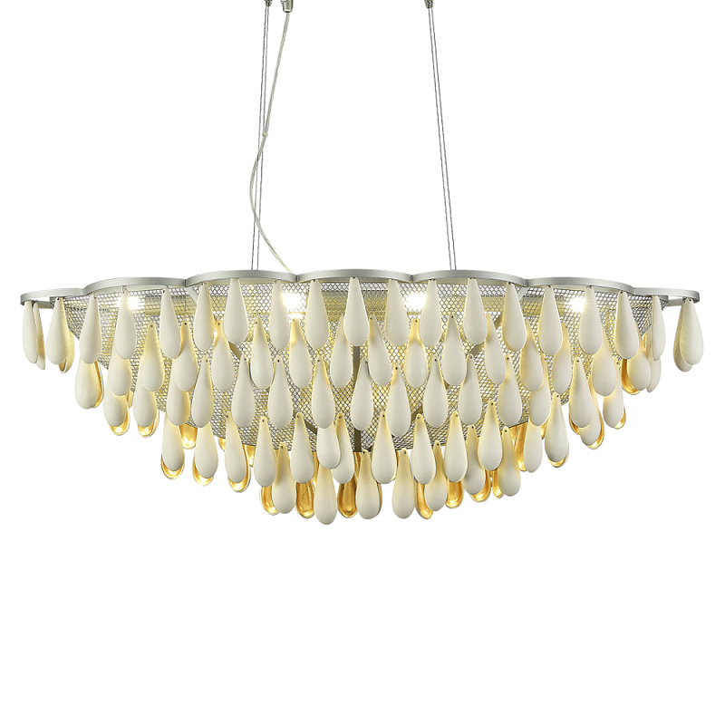Люстра с подвесками в форме капель на серебристом каркасе Raindrop Белый Золотой Серебряный в Санкт-петербурге | Loft Concept 