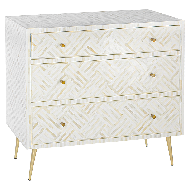 Комод инкрустация костью White Indian Bone Inlay 3 drawer Белый Белый в Санкт-петербурге | Loft Concept 