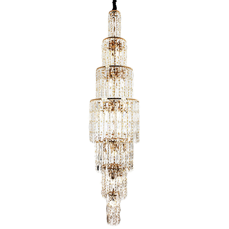 Большая многоярусная люстра с хрустальными подвесками Crystal Art Multi-tiered Gold Chandelier Прозрачный Золотой в Санкт-петербурге | Loft Concept 