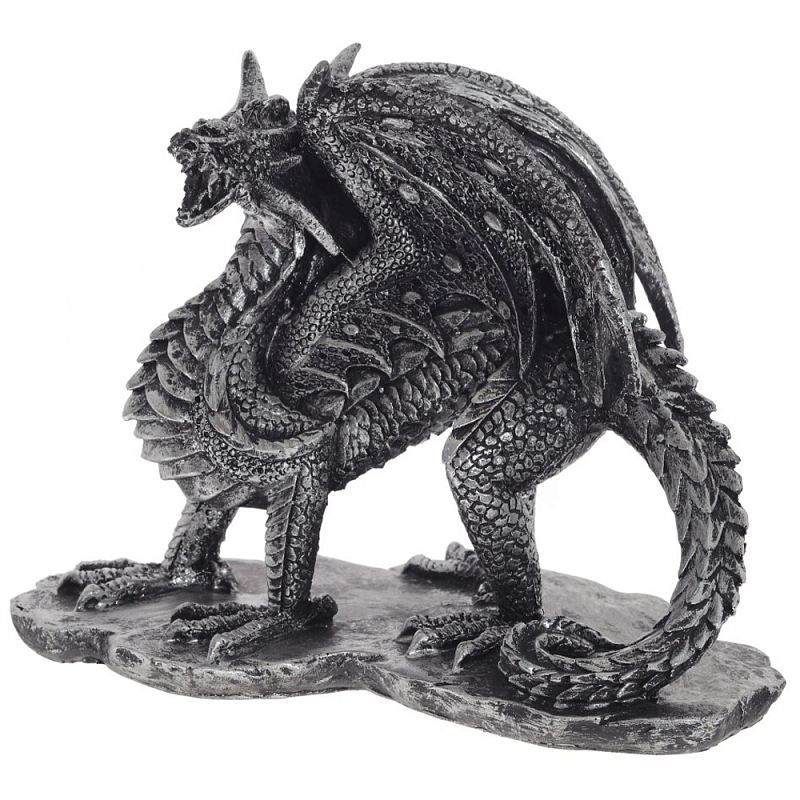 Декоративная статуэтка Дракон Dragon Black Silver Statuette Серебряный в Санкт-петербурге | Loft Concept 