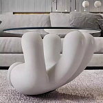 Дизайнерский журнальный стол с круглой прозрачной столешницей на белом фигурном основании Luqak варинант исполнения - 1 | Loft Concept в Санкт-петербурге