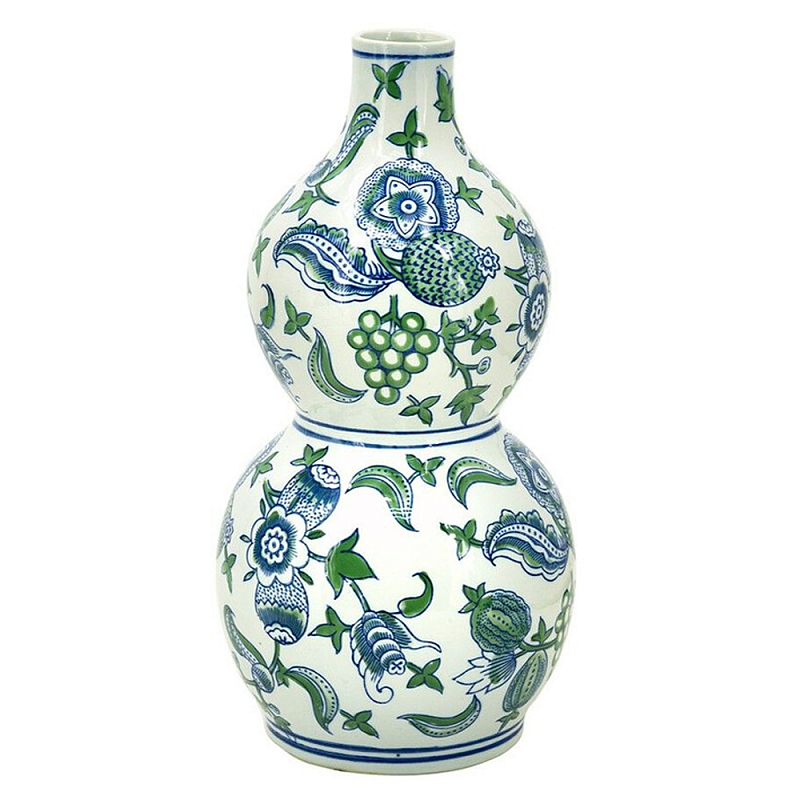 Ваза фигурная с сине-зелеными узорами распустившихся цветов Blossoming Spring Зеленый Белый Синий в Санкт-петербурге | Loft Concept 