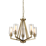 Люстра цвета латунь с 5-ю цилиндрическими плафонами из прозрачного пузырчатого стекла Kichler варинант исполнения - 1 | Loft Concept в Санкт-петербурге