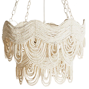 Двухъярусная круглая люстра волнистой формы украшенная белыми бусами Azure Beads Chandelier