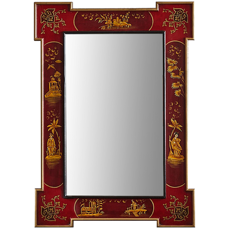 Зеркало в стиле Шинуазри ручная роспись Chinoiserie Mirror Red Красный Золотой в Санкт-петербурге | Loft Concept 