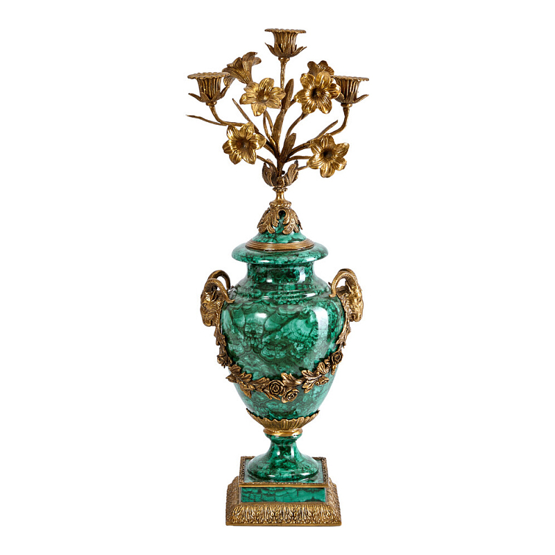 Подсвечник из фарфора с бронзовыми цветочными элементами Malachite Candlestick Бронза Малахит в Санкт-петербурге | Loft Concept 