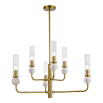 Люстра с 6-ю плафонами в форме стеклянных трубок и мраморных декоративных элементов Montreal варинант исполнения - 1 | Loft Concept в Санкт-петербурге