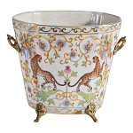 Кашпо с растительным и животным орнаментом на бронзовых ножках Turquoise Blooming Garden варинант исполнения - 1 | Loft Concept в Санкт-петербурге
