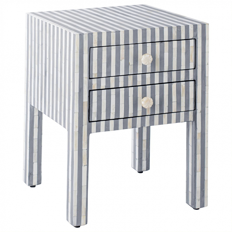 Тумбочка Indian striped Bone Inlay nightstand Белый Серый в Санкт-петербурге | Loft Concept 