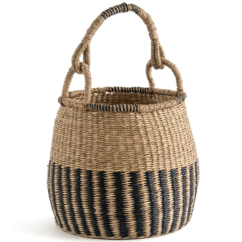 Корзина из плетеного морского тростника Leta Wicker Basket Бежевый Черный в Санкт-петербурге | Loft Concept 