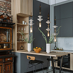 Подвесной светильник с белыми стеклянными элементами и бронзовыми вставками Высота 90 см Gabriel Scott Luna варинант исполнения - 8 | Loft Concept в Санкт-петербурге