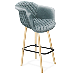 Барный стул со спинкой и мягкой обивкой с ромбами на 4-х деревянных ножках Голубой Велюр Ava Charm варинант исполнения - 1 | Loft Concept в Санкт-петербурге