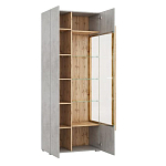 Шкаф-витрина с фасадом цвета серый бетон и стеклянными дверками Grace of Furniture варинант исполнения - 3 | Loft Concept в Санкт-петербурге