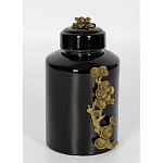 Банка с крышкой из фарфора с бронзовым цветочным элементом Eden Garden варинант исполнения - 2 | Loft Concept в Санкт-петербурге