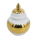 Ваза белая с крышкой и золотистыми фрагментами 24 см Chinoiserie Ceramics варинант исполнения - 1 | Loft Concept в Санкт-петербурге