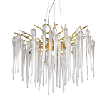 Люстра золотого цвета с декоративными ветками и длинными прозрачными стеклянными подвесами в форме сосулек Droplet Chandelier варинант исполнения - 1 | Loft Concept в Санкт-петербурге