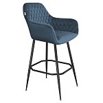 Барный стул со спинкой и подлокотниками на 4-х металлических ножках Douglas Rhombus Синий Велюр варинант исполнения - 1 | Loft Concept в Санкт-петербурге