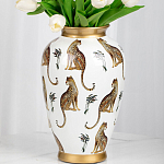 Ваза белая овальная с рисунком леопардов и золотыми акцентами LEOPARD Collection варинант исполнения - 2 | Loft Concept в Санкт-петербурге