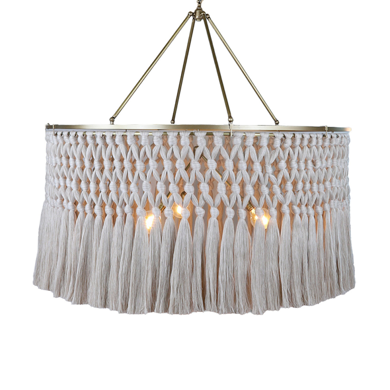Люстра круглая плетеная с бахромой Wicker Tassel Chandelier Молочный Люстра круглая плетеная с бахромой Wicker Tassel Chandelier Молочный в Санкт-петербурге | Loft Concept