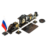 Настольный письменный набор с часами из природного камня обсидиана National Еmblem варинант исполнения - 2 | Loft Concept в Санкт-петербурге