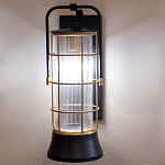 Настенный фонарь цилиндрической формы с рифленым стеклом в золотом каркасе на черном прямоугольном основании Eurofase варинант исполнения - 10 | Loft Concept в Санкт-петербурге