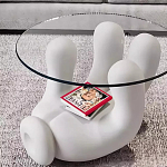 Дизайнерский журнальный стол с круглой прозрачной столешницей на белом фигурном основании Luqak варинант исполнения - 2 | Loft Concept в Санкт-петербурге