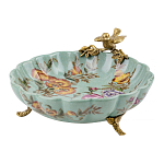 Блюдо из голубого фарфора с бронзовой птичкой Blue Garden варинант исполнения - 1 | Loft Concept в Санкт-петербурге