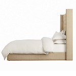 Кровать двуспальная бежевая с основанием из массива дерева с мягким изголовьем Flax Beds варинант исполнения - 2 | Loft Concept в Санкт-петербурге