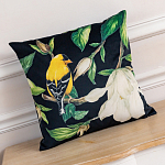 Декоративная подушка чёрная с изображением птиц и цветов Blooming Birds варинант исполнения - 2 | Loft Concept в Санкт-петербурге