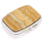 Таблетница карманная прямоугольная с 2-мя отделениями с зеркалом и накладкой из натурального камня Оникс Silver Stone Pillboxes варинант исполнения - 1 | Loft Concept в Санкт-петербурге