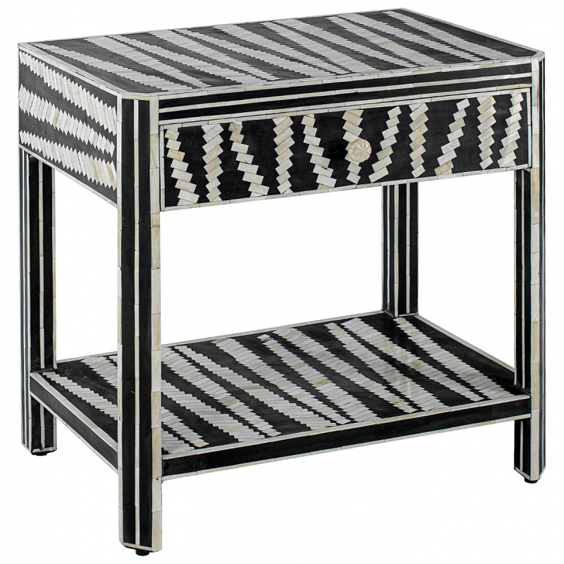 Тумбочка Black&white Indian Bone Inlay nightstand Черно-белый в Санкт-петербурге | Loft Concept 