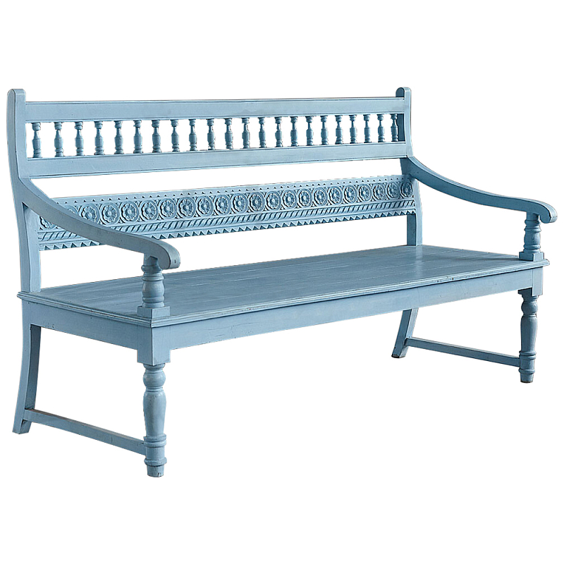 Деревянная скамья из массива манго с резьбой Eutropio Grey Mango Bench Голубой в Санкт-петербурге | Loft Concept 