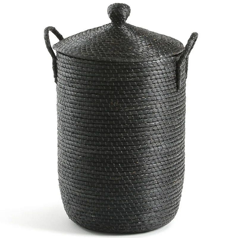 Корзина с крышкой из плетеной рисовой соломы Safiri Wicker Basket Черный в Санкт-петербурге | Loft Concept 