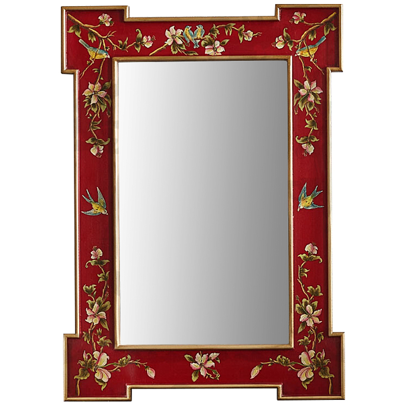 Зеркало в стиле Шинуазри ручная роспись Shao Chinoiserie Mirror Red Красный Золотой Мульти в Санкт-петербурге | Loft Concept 