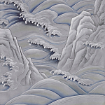 Обои ручная роспись Matsushima Waves Hokusai on Gun Metal dyed silk варинант исполнения - 2 | Loft Concept в Санкт-петербурге