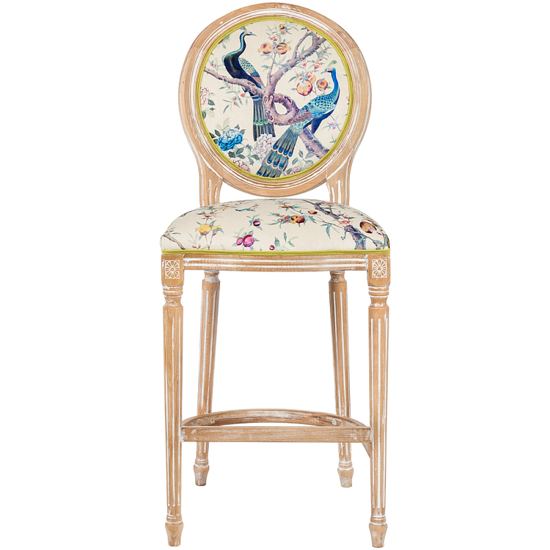 Барный стул из массива бука с изображением птиц и цветов  Beige Green Chinoiserie Garden Chair Мульти Бежевый Салатовый в Санкт-петербурге | Loft Concept 