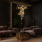 Люстра подвесная вытянутой формы с плафонами из стекла и металла с тремя вертикальными подвесками Gilded Mirage  варинант исполнения - 9 | Loft Concept в Санкт-петербурге